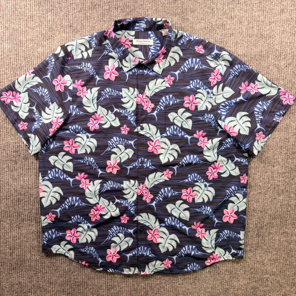 Tommy Bahama Mens XXL The Bahama Coast Tropical Marlin Floral Shirt Navy Blue - Picture 2 of 8